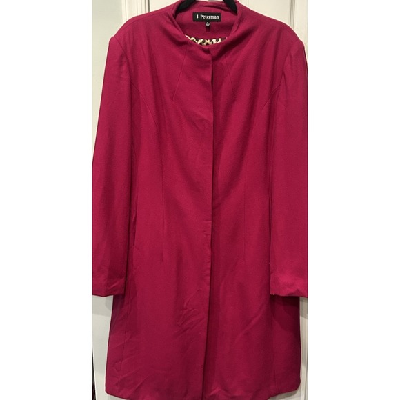 J Peterman Third Act Magenta Wool Blend Coat Size 18 Leopard Print Lined Preppy - Picture 2 of 15